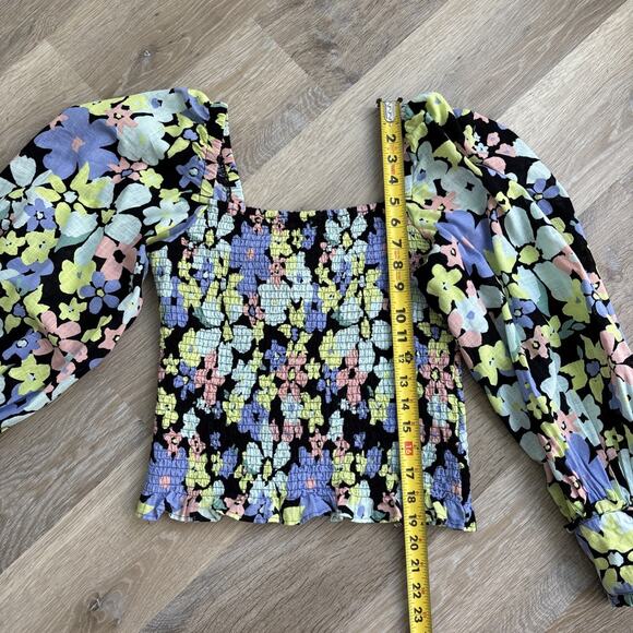 Free People Top blouse Women's Small Cottage Core Floral Elastic Bodice fitted - Picture 11 of 12